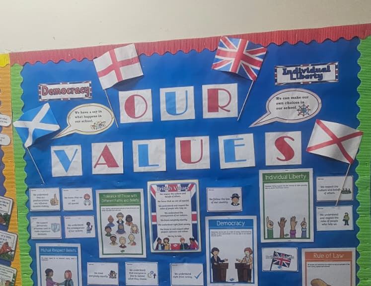 Our Values display on British values